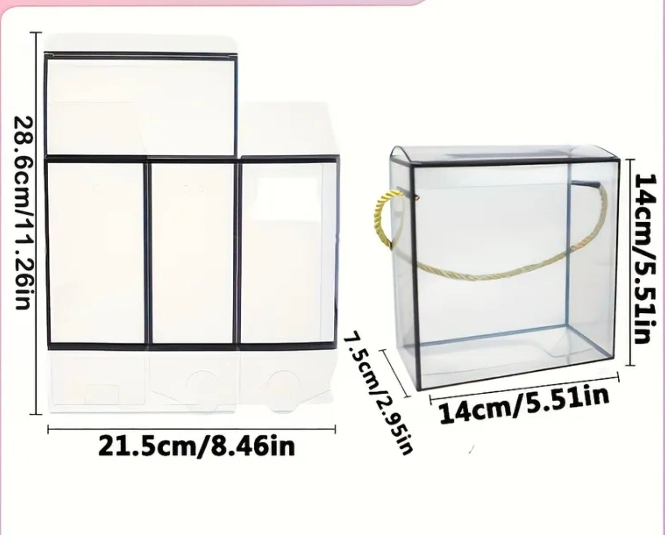 Caixa Acrílica Transparente com Alça de Corda – 21,5 x 14 x 7,5 cm 🎁Transparente Acryl-Geschenkbox mit Kordelgriff – 21,5 x 14 x 7,5 cm