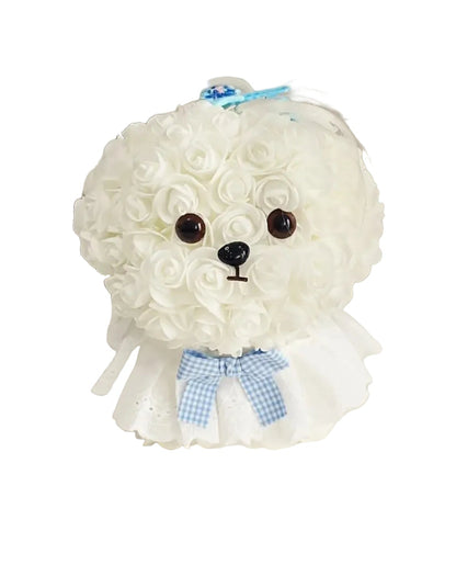 Cachorrinho de Rosas Brancas com Laço Azul
 |Weißer Rosen-Welpe mit blauer Schleife