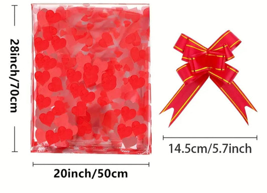 Kit de Embrulho Romântico – Saco de Corações (50cm) e Laço Vermelho💕Romantisches Verpackungs-Set – Herz-Beutel (50cm) & Rote Schleife