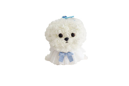 Cachorrinho de Rosas Brancas com Laço Azul
 |Weißer Rosen-Welpe mit blauer Schleife