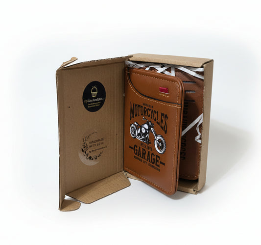 Carteira Masculina Vintage "Motorcycles Garage" – Couro Sintético com Fecho * Herren-Geldbörse im Vintage-Stil "Motorcycles Garage" – mit Reißverschluss