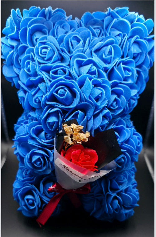Urso de Rosas Azul Real: Edição Brilho & Aroma